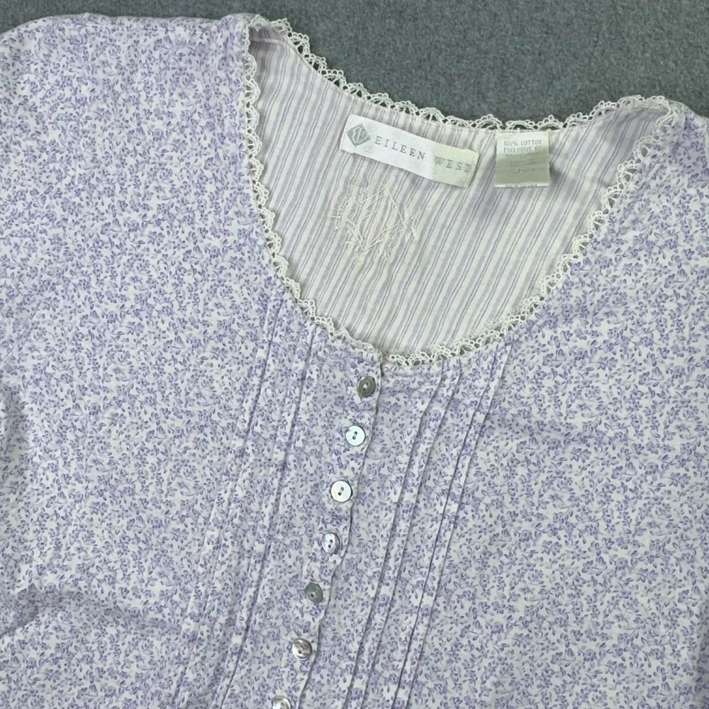 Eileen West Cotton Nightgown Women's Size M Cap Sleeve Purple Floral Knee Length